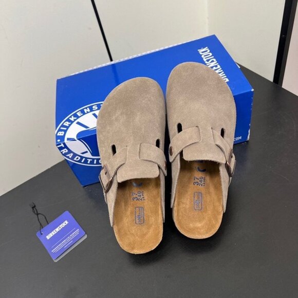 Birkenstock Boston Taupe Suede Mule Clogs - Picture 5 of 8